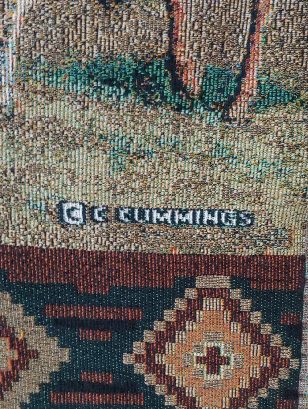 Vintage 90s Horse Tapestry Blanket C Cummings Western Fringe Throw